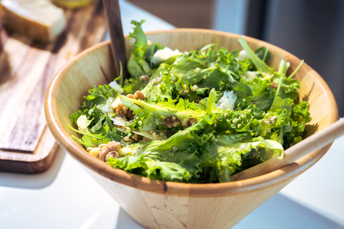 Walnut Green Salad with a Lemon Parm Dressing